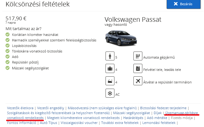 Autóbérlés üzemanyag térítésre vonatkozó feltételek link helye