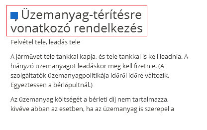 Autóbérlés üzemanyag-térítésre vonatkozó rendelkezés minta